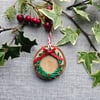 Tiny Quilled Christmas Wreath Alder Wood Slice Hanging Decoration 