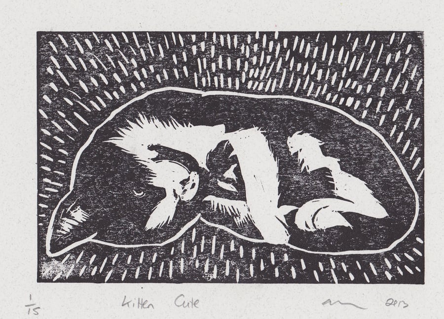 Kitten Cute Limited Edition Hand-Pulled Linocut Print Cat