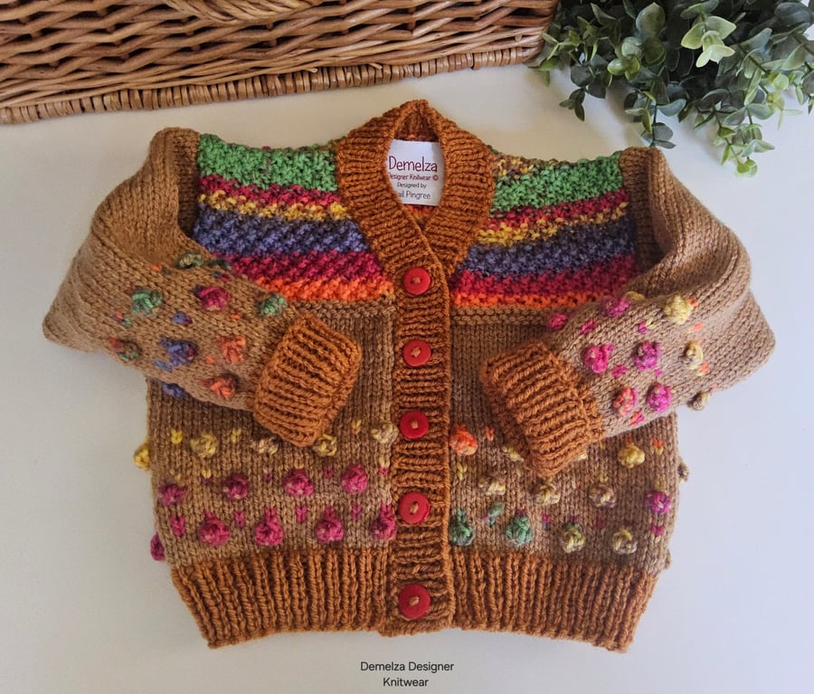  Designer Bobble Hand Knitted Baby Cardigan 6-12months size