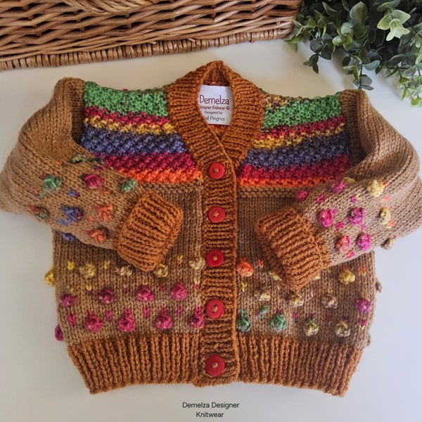  Designer Bobble Hand Knitted Baby Cardigan 9-18 mth size