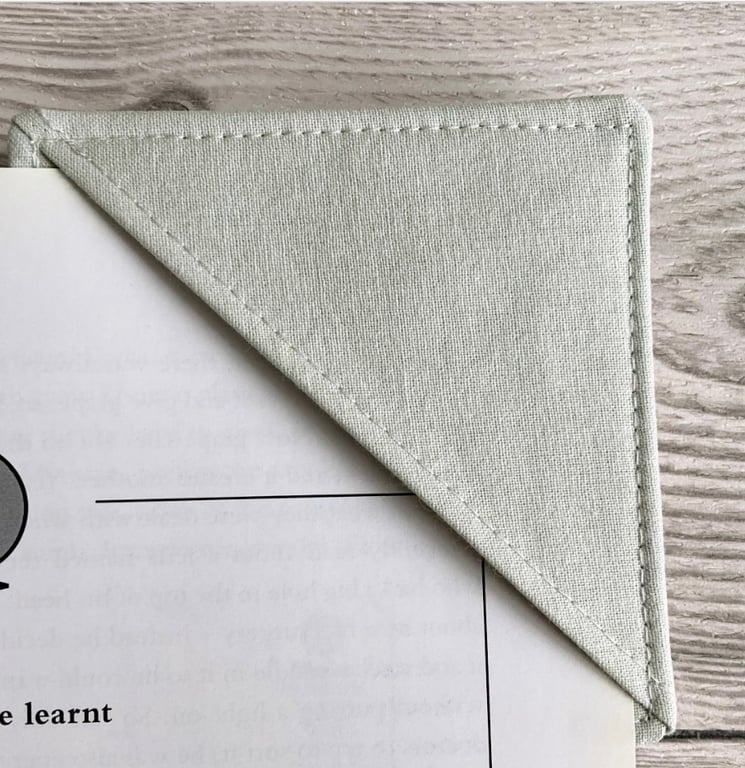 Light grey cotton fabric corner bookmark. Book lovers gift.