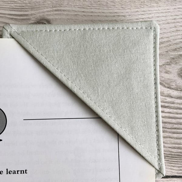 Light grey cotton fabric corner bookmark. Book lovers gift.