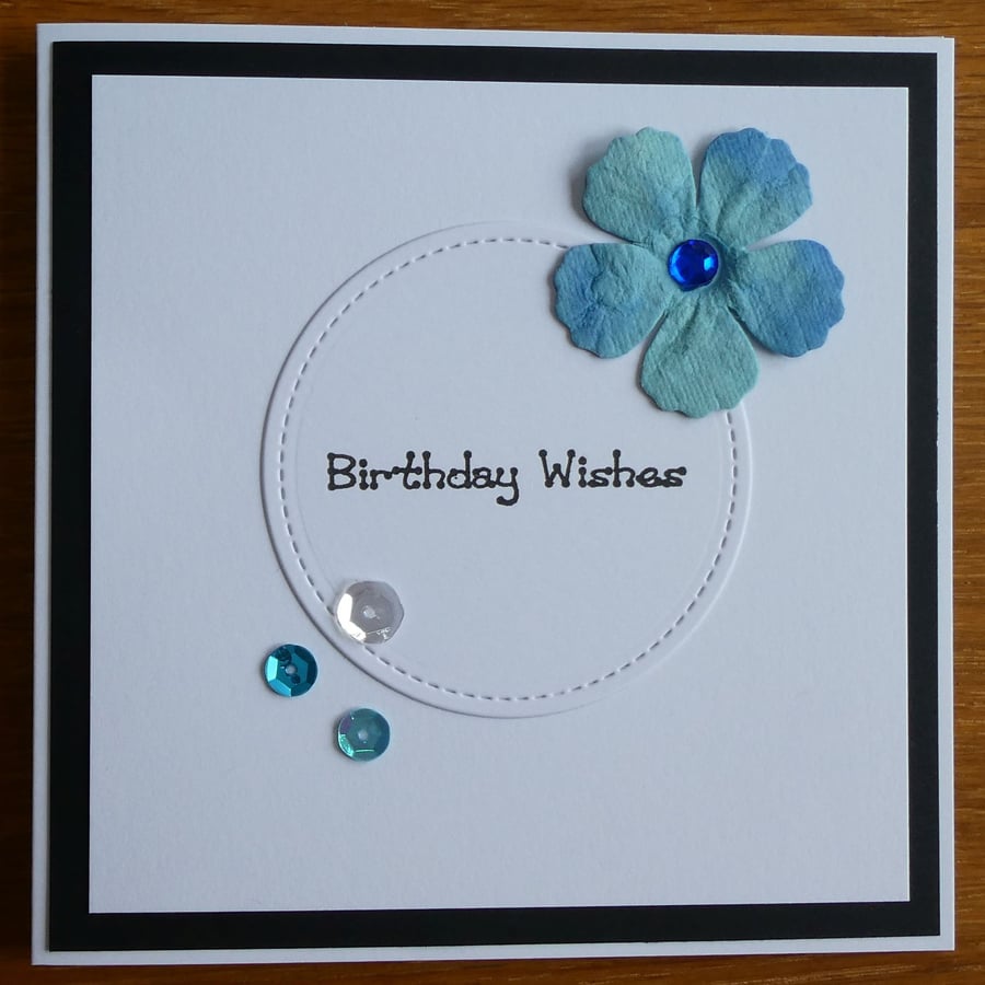 Birthday Wishes Mini Flower Card - Turquoise