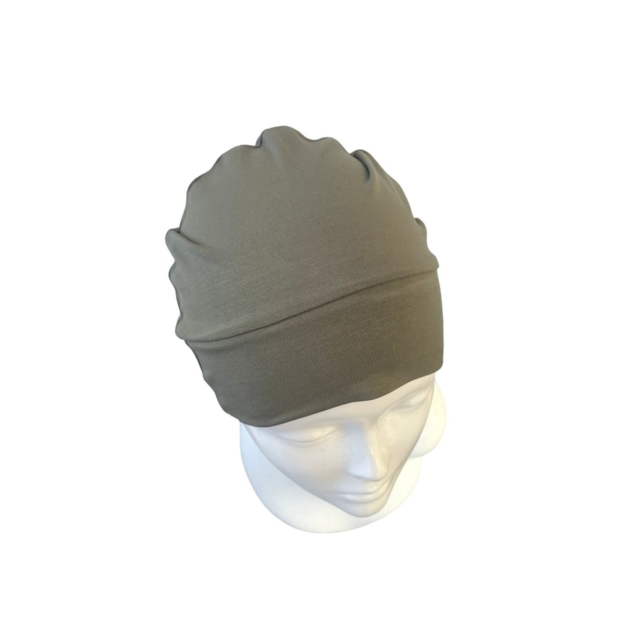 Olive Green Bamboo Jersey Snug Hair Loss Beanie Hat Soft BAMBOO BEANIE CAP