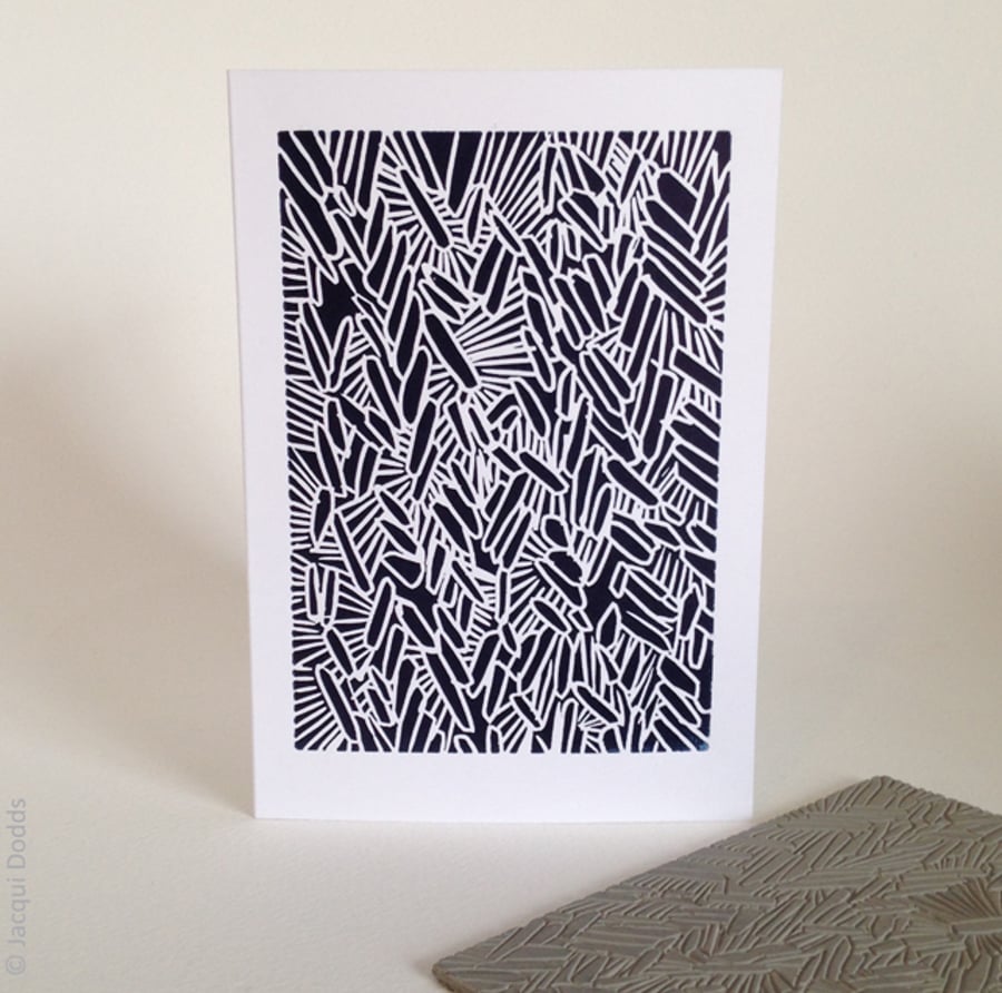 'Herringbone' hand printed linocut card