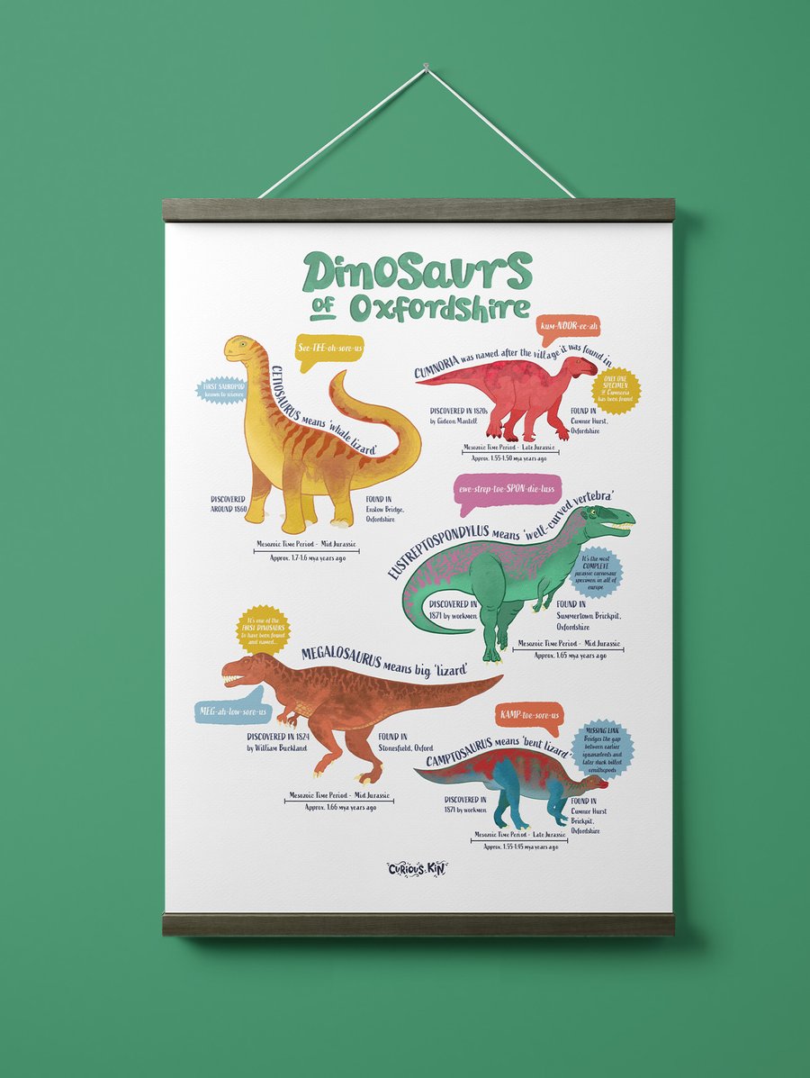 Dino Species, Dinosaurs of Oxfordshire, A4 educational fun fact poster