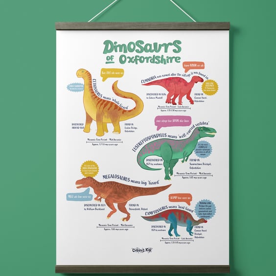 Dino Species, Dinosaurs of Oxfordshire, A4 educational fun fact poster