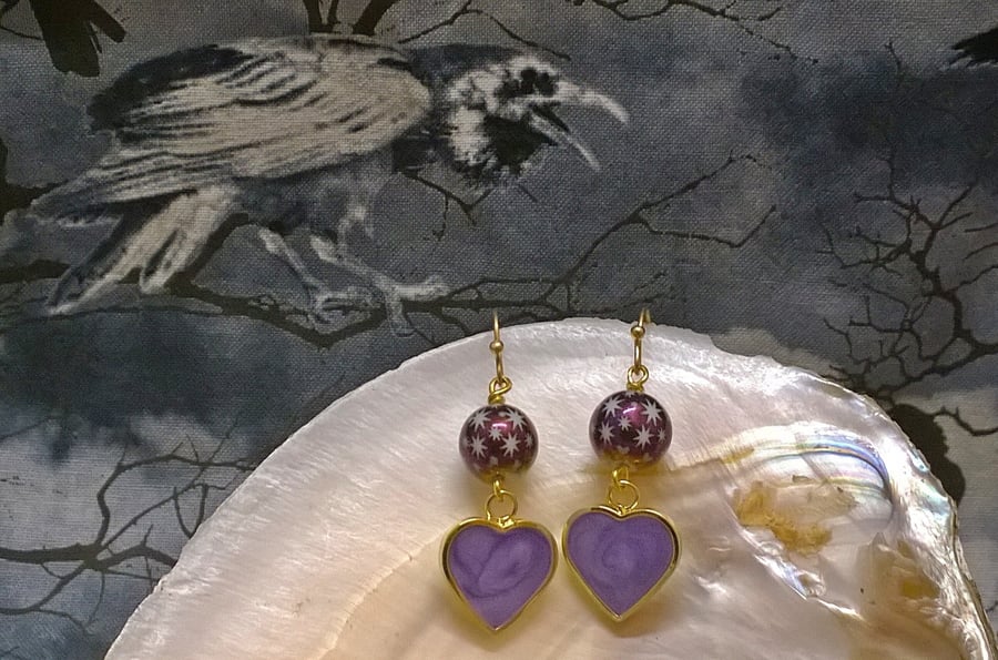 Purple Hearts and Starry Skies Earrings - Set Number 1