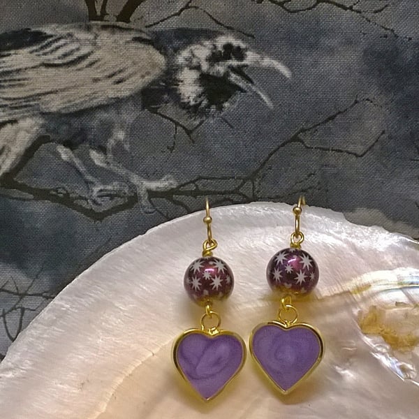 Purple Hearts and Starry Skies Earrings - Set Number 1