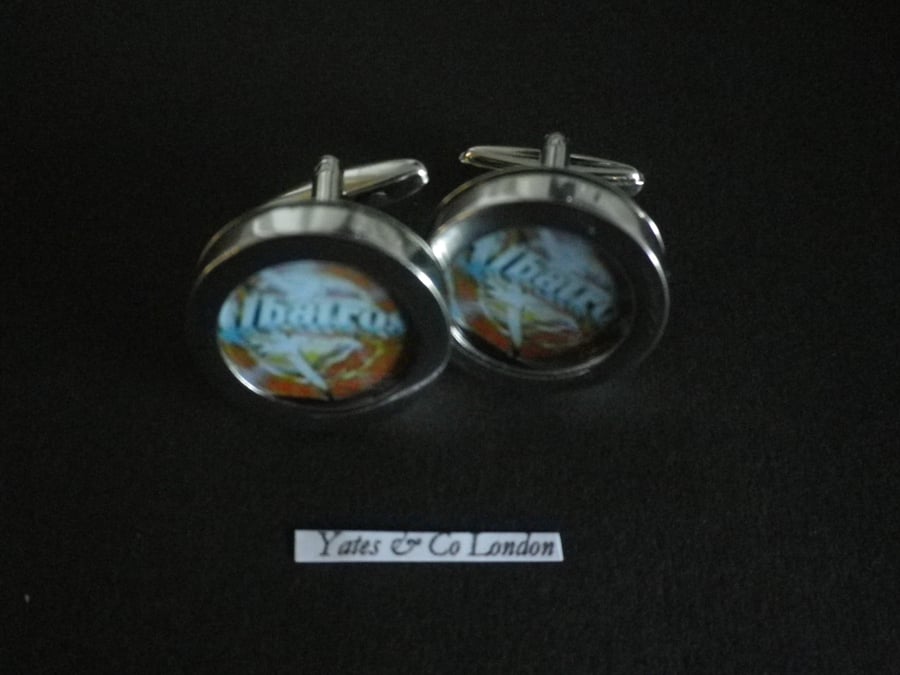 Albatross cufflinks, free shipping, gift wrapped, dramatic image, Ref 1234