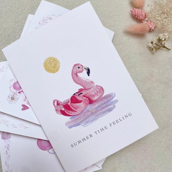 Summer Flamingo Inflatable Greeting Card for a variety of occasions with Bio Gli