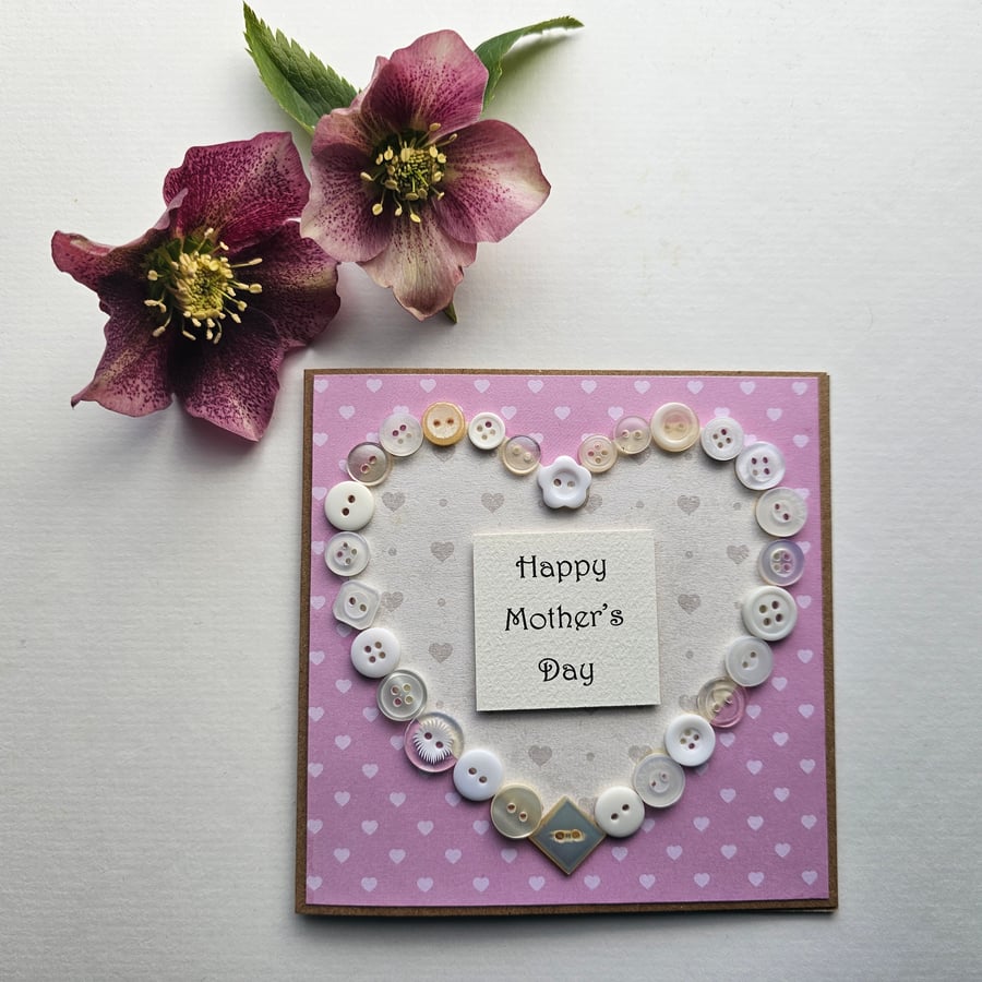 Pink and White Mother's Day Buttons Card Size 5" x 5"