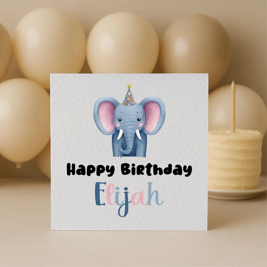   Whimsical Birthday Elephant Greeting Card