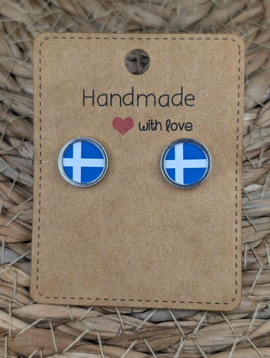 Shetland Flag Stud Earrings – 10mm Stainless Steel Scottish Island Earrings