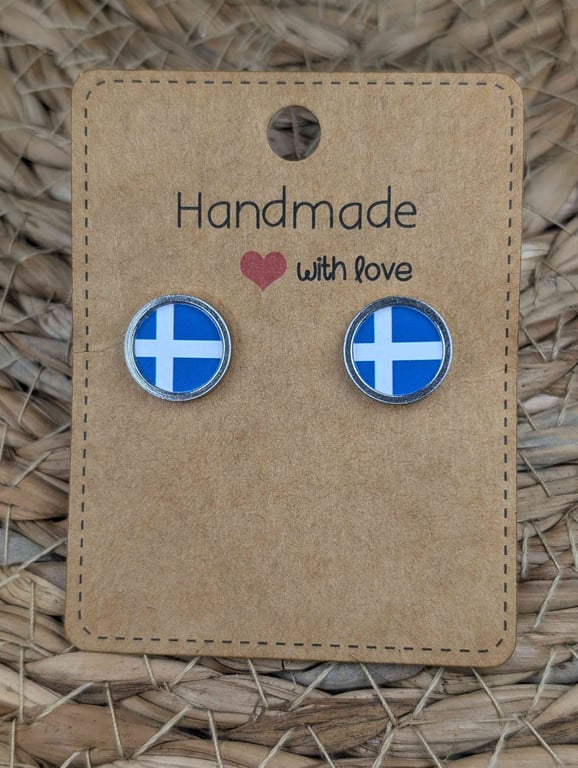 Shetland Flag Stud Earrings – 10mm Stainless Steel Scottish Island Earrings