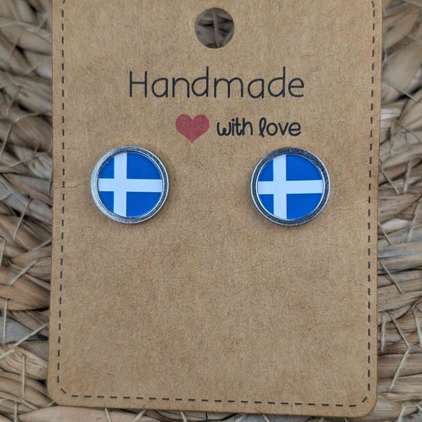 Shetland Flag Stud Earrings – 10mm Stainless Steel Scottish Island Earrings