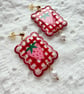 Strawberry Red Gingham Pearl Earrings - Image 2