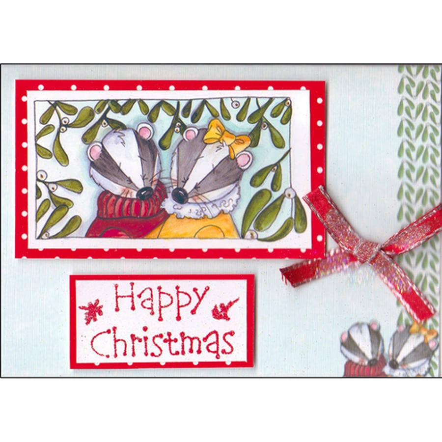 Mr and Mrs Badger under the Mistletoe (X502)