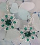 Emerald and Silver Beaded Crystal Earrings - Image 1