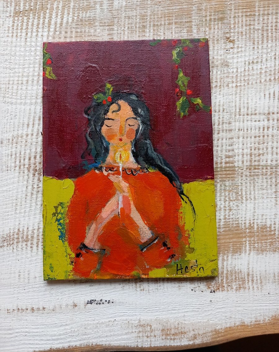 Original painting on thin canvas . Chapel girl