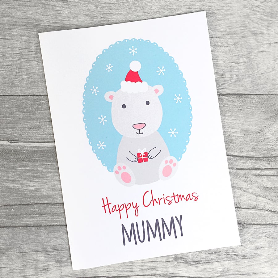 Christmas Card for Mummy, Daddy - Polar Bear Christmas Card from Child