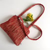 Handbag or shoulder bag in an autumnal striped velour fabric with chunky zip 