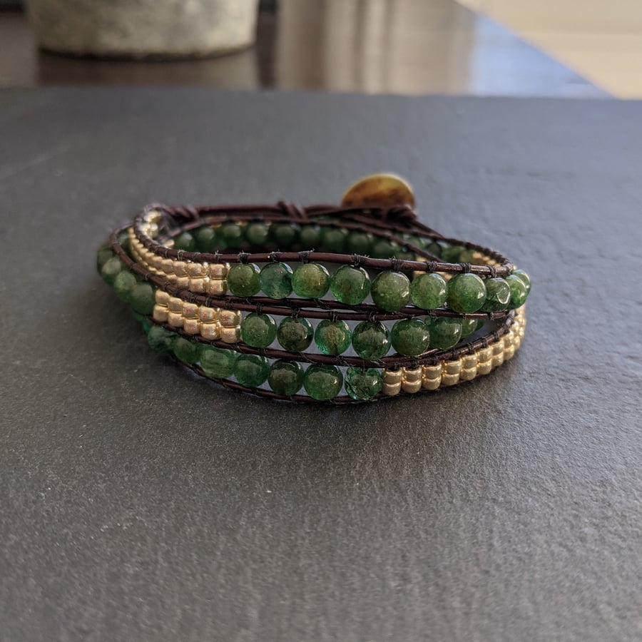 Green Jade Beaded Gemstone Wrap Bracelet