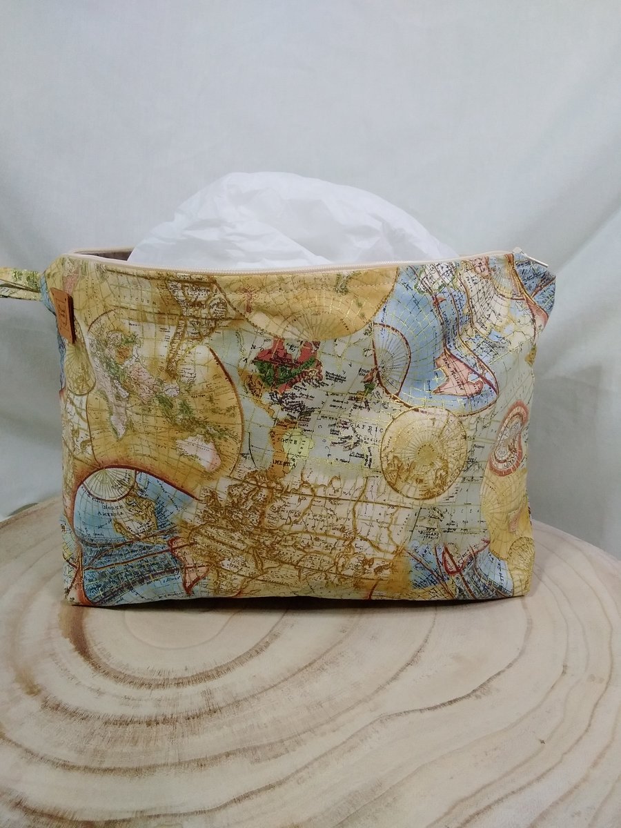TOILETRY COSMETIC BAG IN  AN UNUSUAL ATLAS DESIGN 