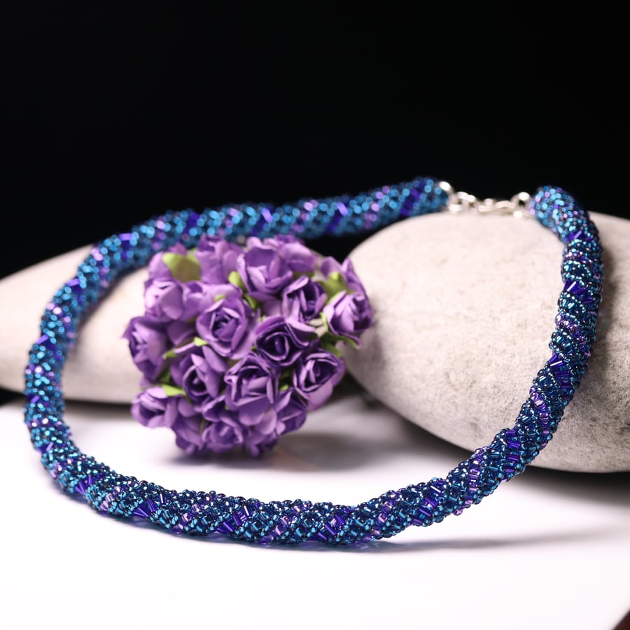 Teal and Purple Russian Spiral Necklace