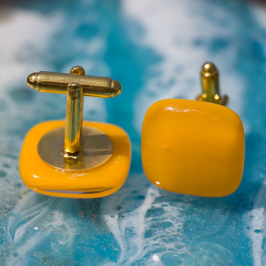 Gold Coloured Glass Cufflinks - 4048