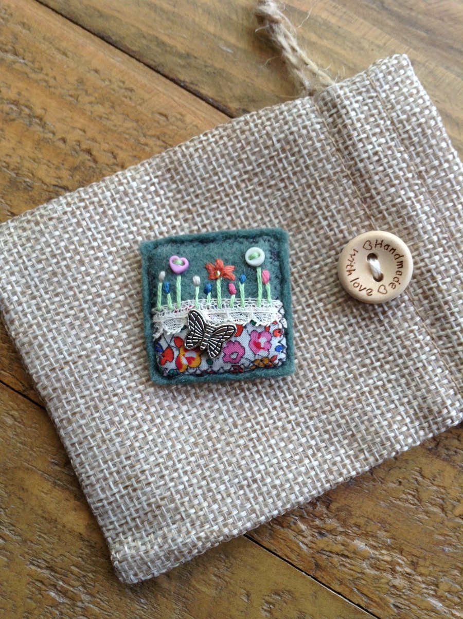 Liberty fabric and felt brooch badge