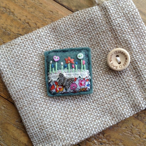 Liberty fabric and felt brooch badge