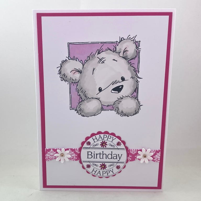 Pink cute bear birthday card