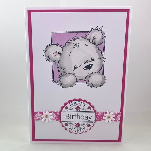 Pink cute bear birthday card