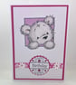 Pink cute bear birthday card