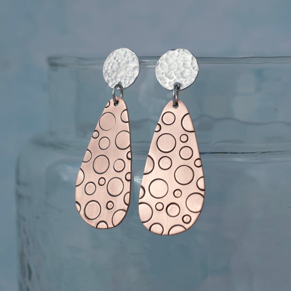 Silver and copper dangle earrings - Textured Artisan Handmade Jewellery 