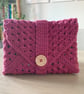 Granny Square Book Sleeve - Book Wrap -  Dark Pink Crocheted Book Sleeve - Image 2