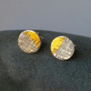 Sterling Silver and gold textured small stud earrings, Handmade UK