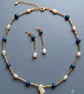 Handcrafted Lapis Lazuli & Freshwater Pearl Jewelry Set with Gold Accents - Image 2