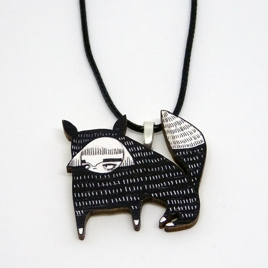 'Fox girl' Wood necklace.