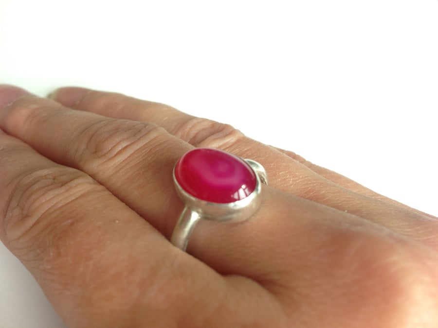 Hot Pink Agate Ring