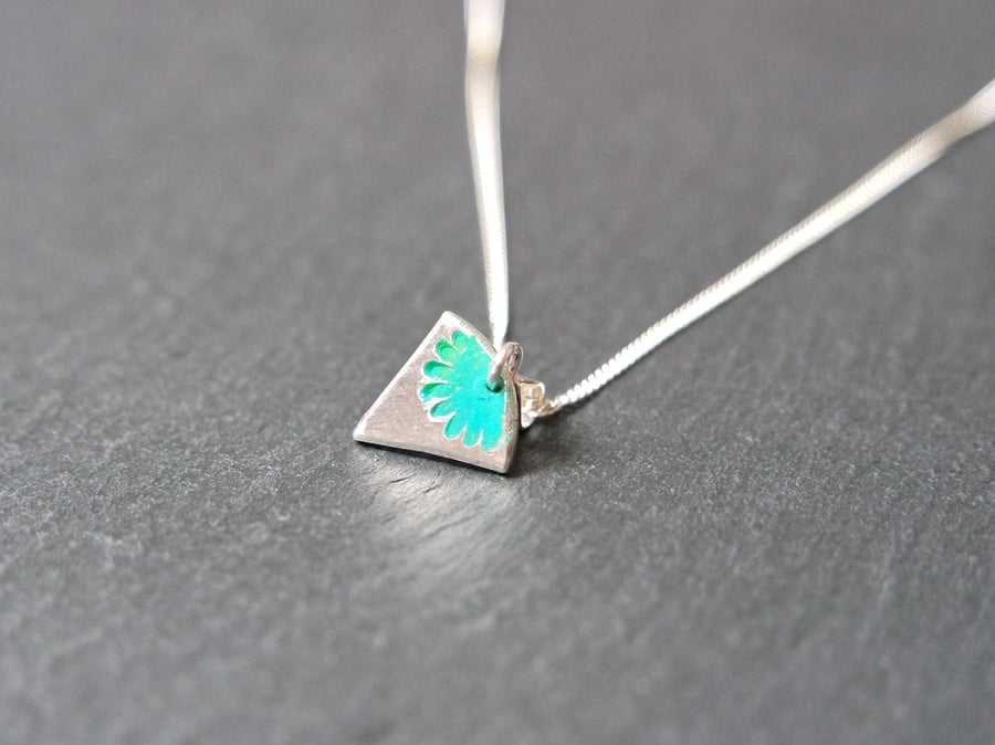 Fine Silver Necklace - Heirloom Collection triangle flower turquoise green