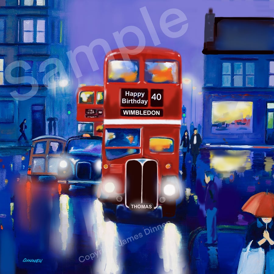 Nostalgic Personalised London Bus .. giclee print  ( free uk postage ) 