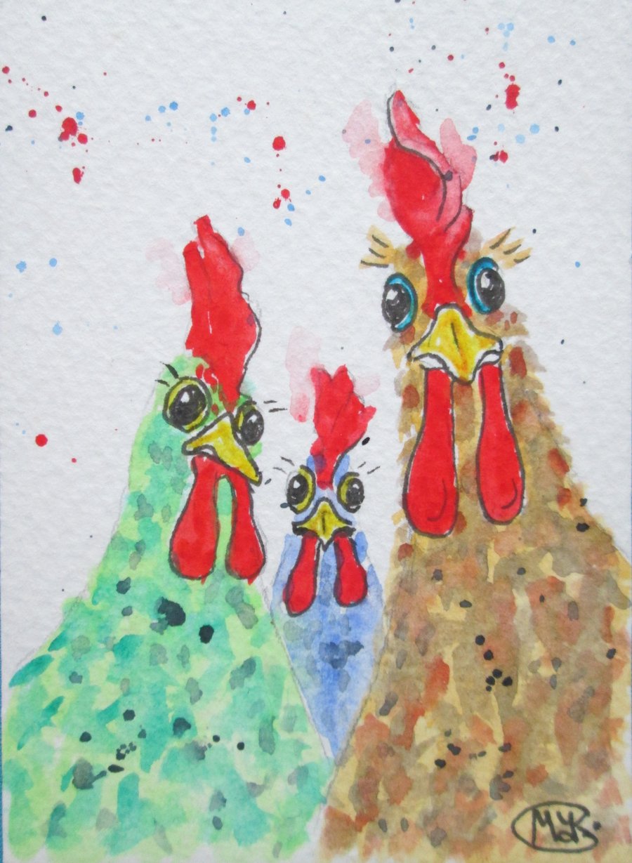 Sold  Chicken Girls. ACEO. Original painting