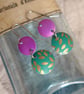 Cerise Pink And Green Recycled Tin Earrings 