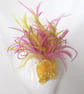 Yellow & Lavender Regency Feather Fascinator Comb Floral Headpiece