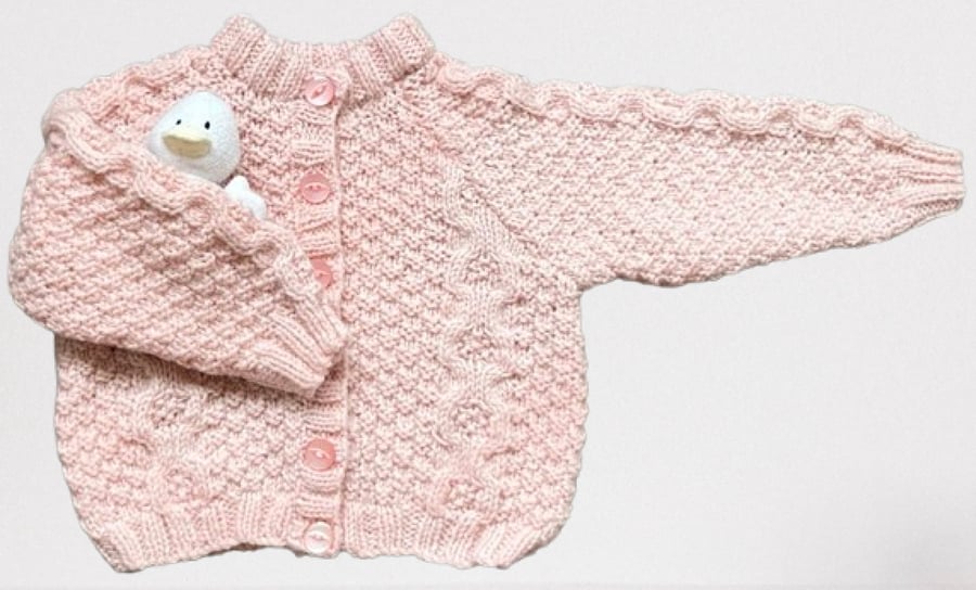 Hand Knitted Pink Cardigan - Chest 56cms (22") - Age 2 - 3 years