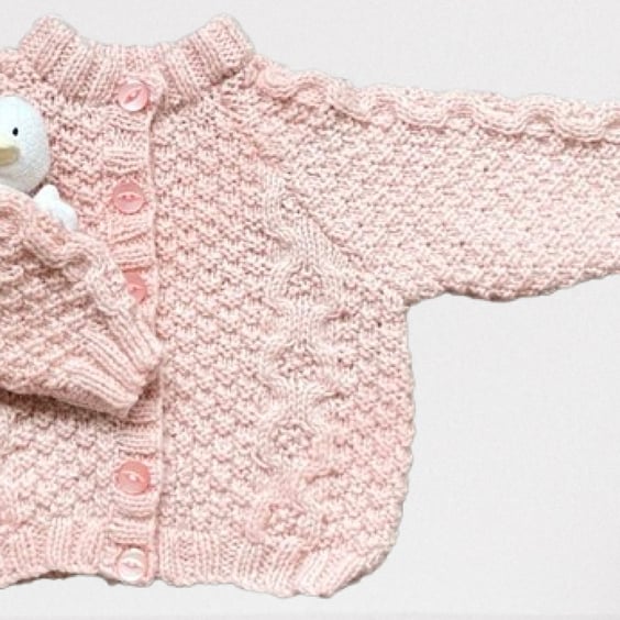 Hand Knitted Pink Cardigan - Chest 56cms (22") - Age 2 - 3 years
