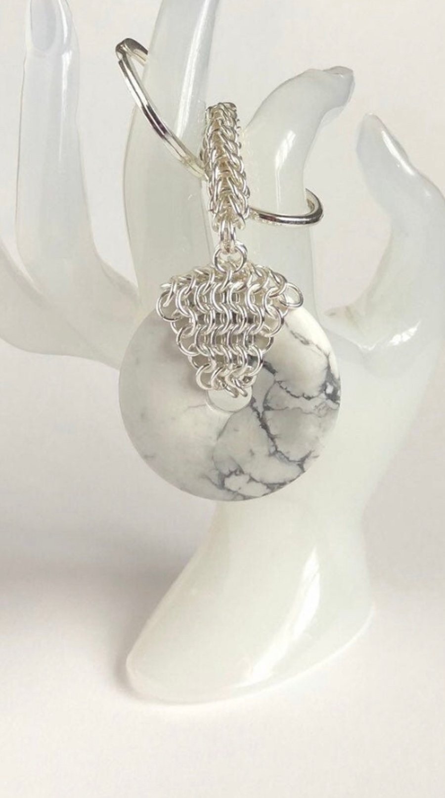 Howlite Donut Handbag Charm with Chainmaille Chain and Keyring