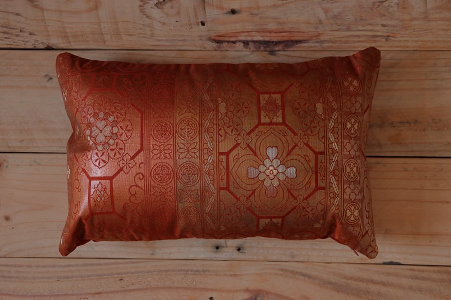 Silk Brocade Cushion Japanese Kimono Obi Tiled Cherry Blossom